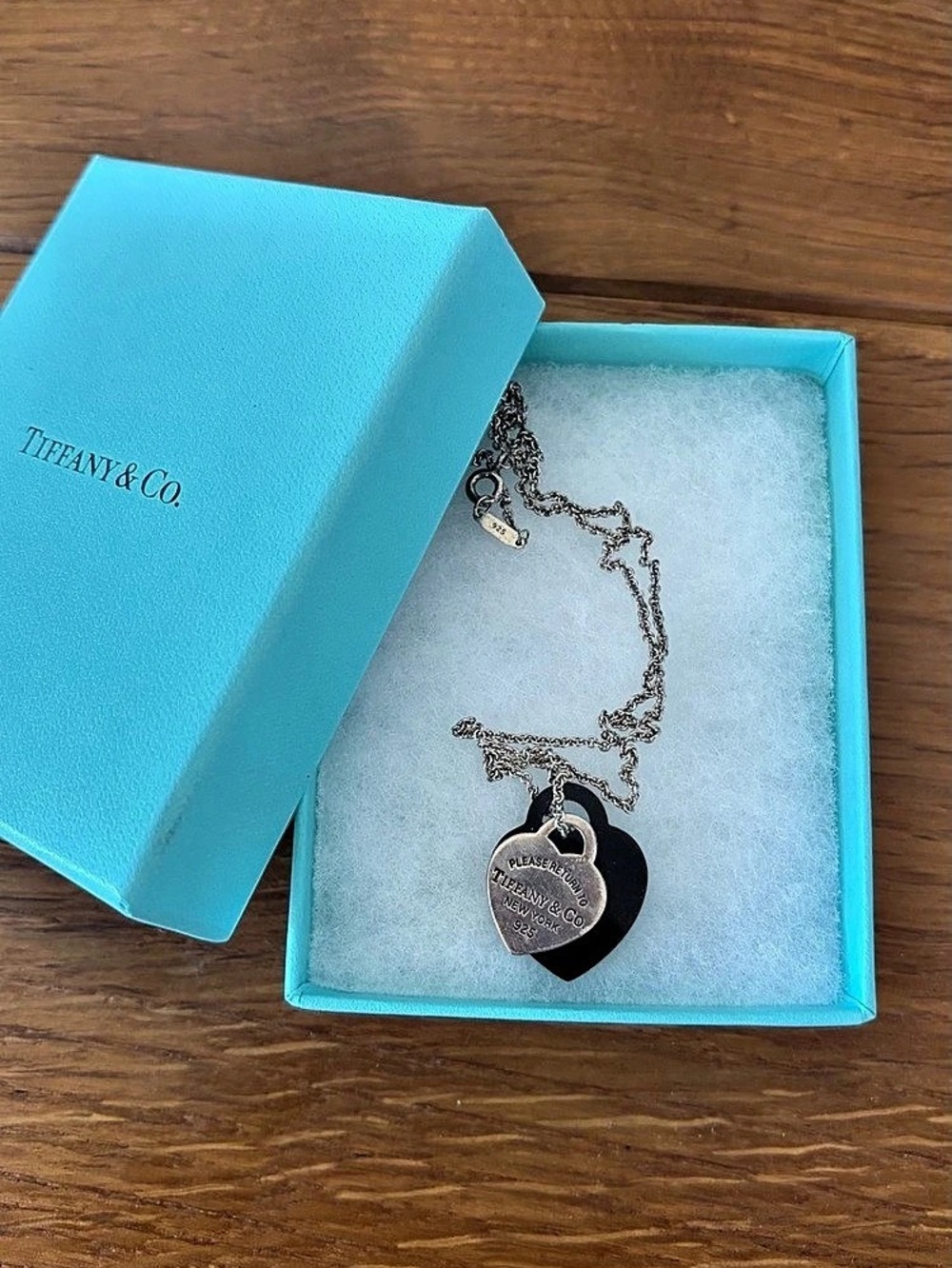 Tiffany & Co. Return to Tiffany Mini Double Heart Tag Pendant. Silver & Black